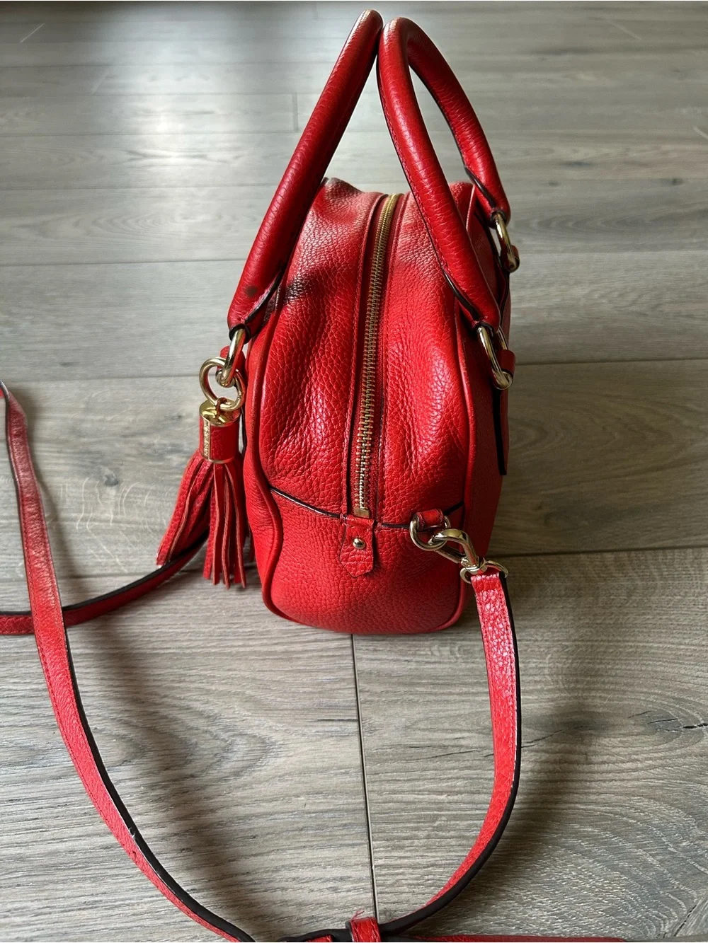 Michael Kors Red Leather Bedford Satchel
